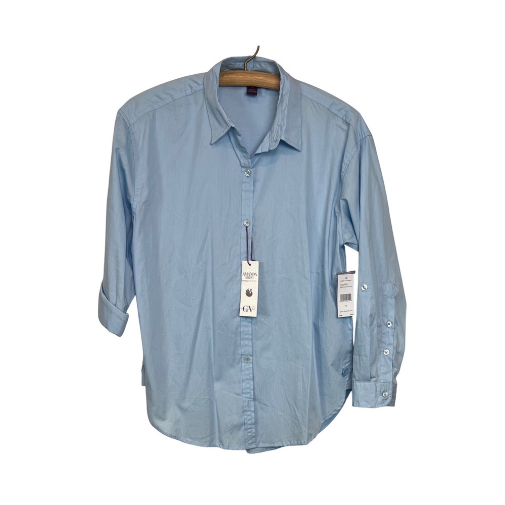 Gloria Vanderbilt Amanda Shirt Women S Blue Button Up Monogram 30156537 NWT A34